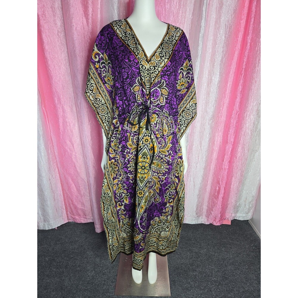 Bella Moda Bohemian Purple Floral Hippie Kimono Dress One Size